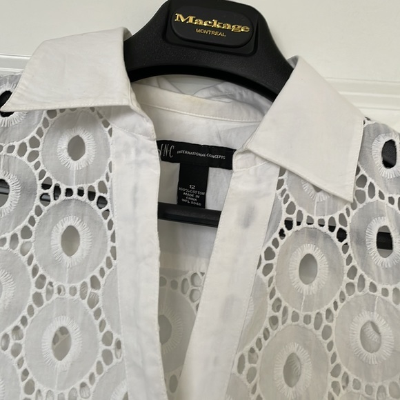 Inc International Concepts elegant white cotton lace short sleeves blouse - Picture 3 of 6
